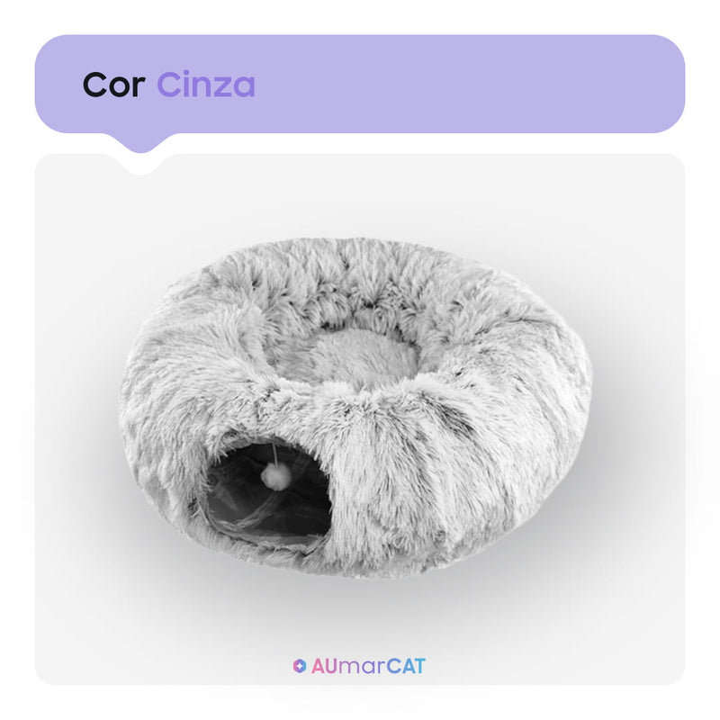 Cama de Túnel Multifuncional NinhoCave™ - essa é a toquinha cinza com um fundo branco - Aumarcat