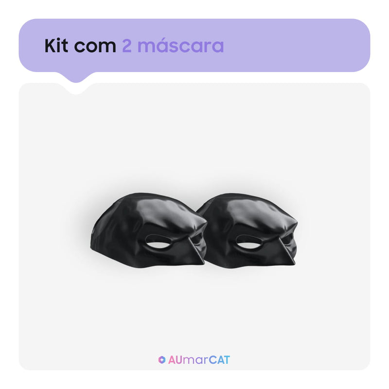 Máscara de Super-Herói Batman para Gatos BatCat -Máscara com um fundo branco mostrando que o kit são com 2 mascara - Aumarcat