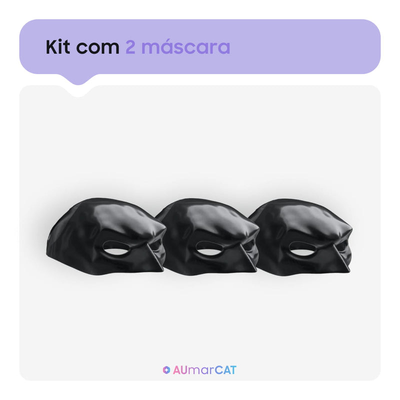 Máscara de Super-Herói Batman para Gatos BatCat -Máscara com um fundo branco mostrando que o kit são com 3 mascara - Aumarcat