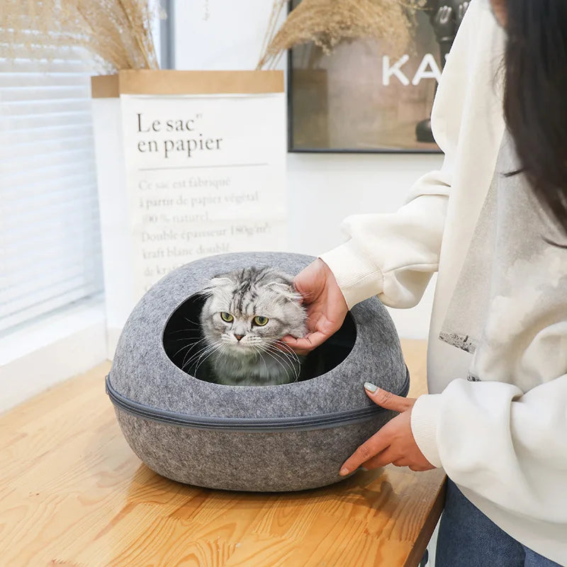 Casa Ninho Para Gato de Feltro Semi Fechada Destacável
