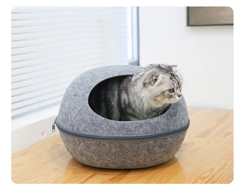 Casa Ninho Para Gato de Feltro Semi Fechada Destacável