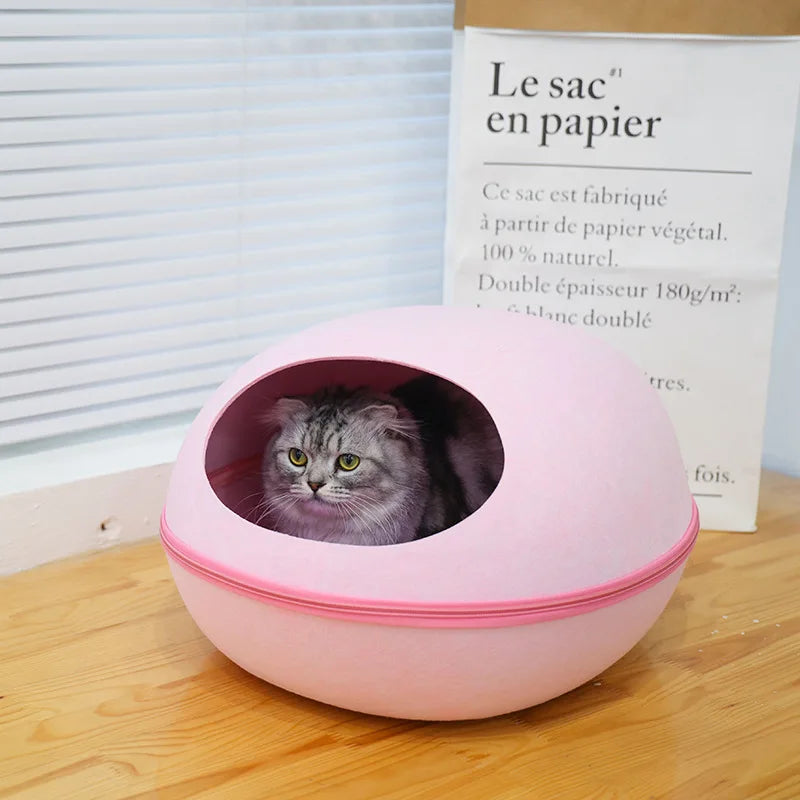 Casa Ninho Para Gato de Feltro Semi Fechada Destacável
